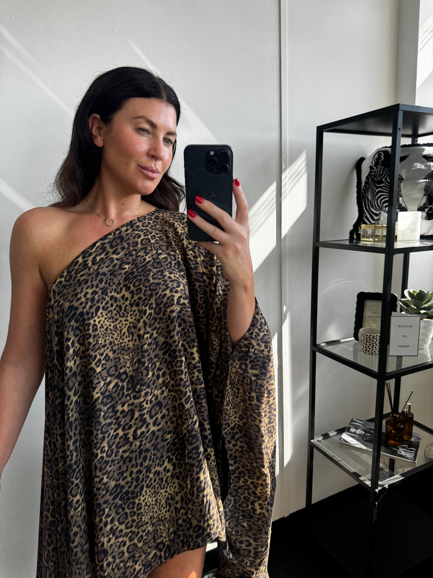 Brown Leopard Print Asymmetric Drape Dress