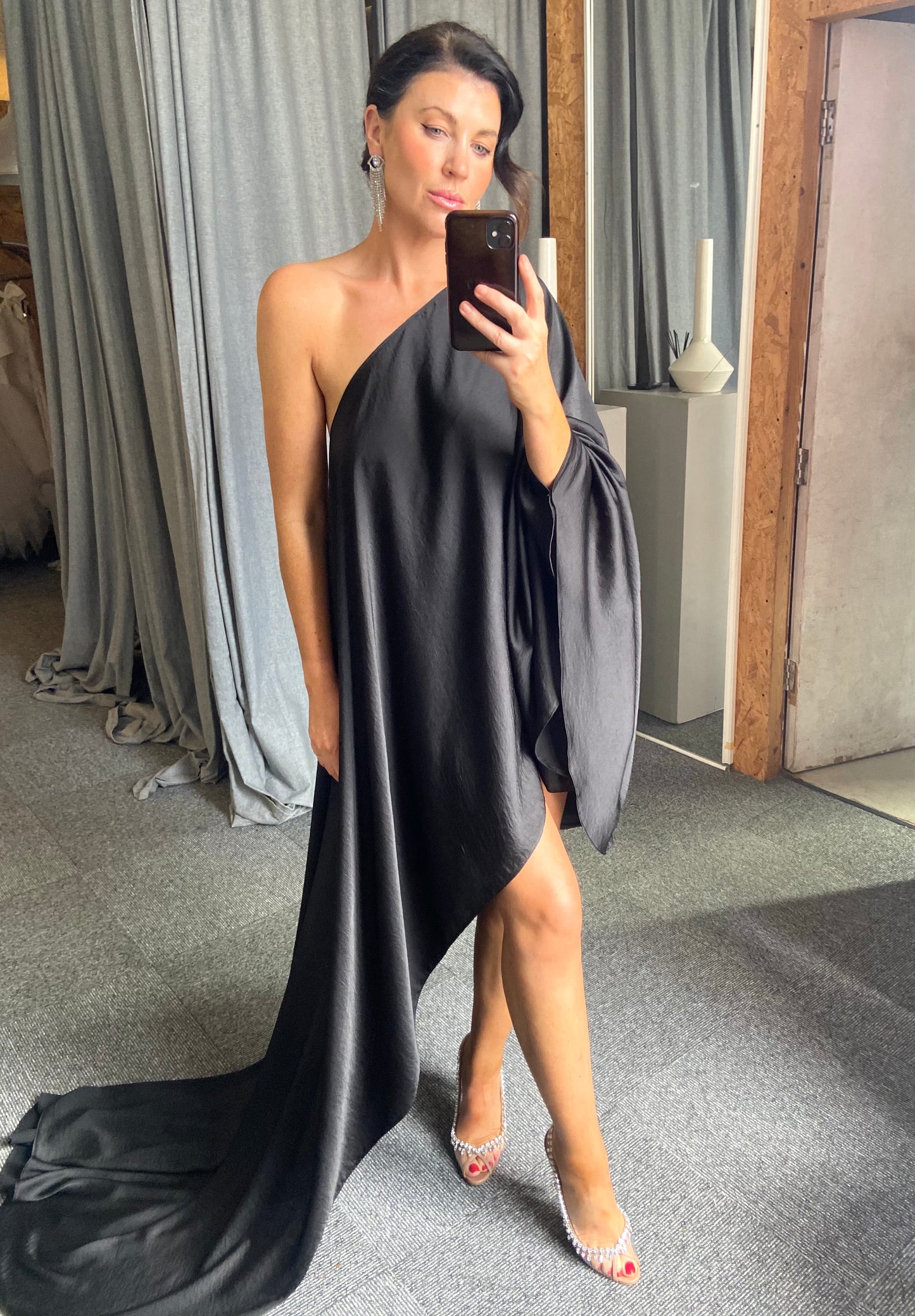 Black Asymmetric Drape Dress - Short length - SALE