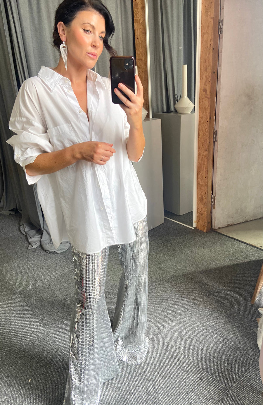 Silver Sequin Stretch Flares