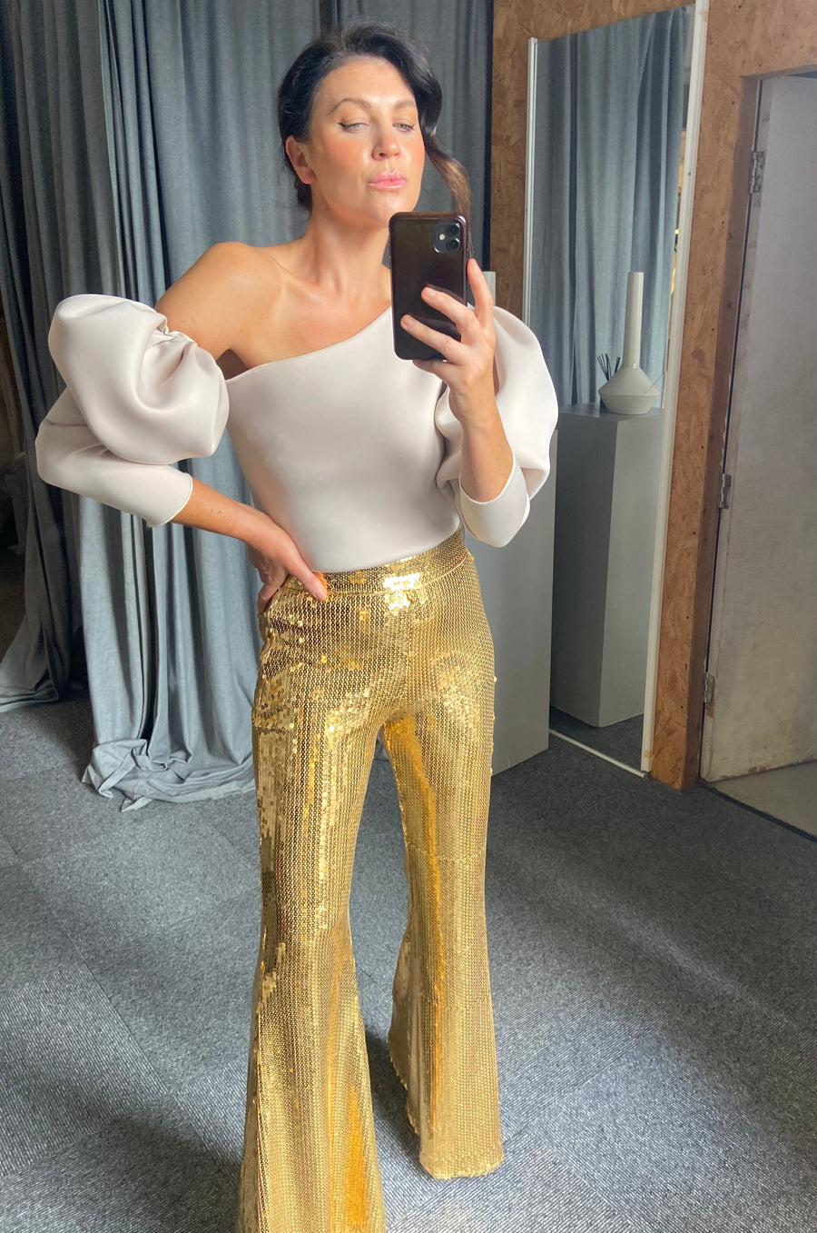 Gold Sequin Stretch Flares