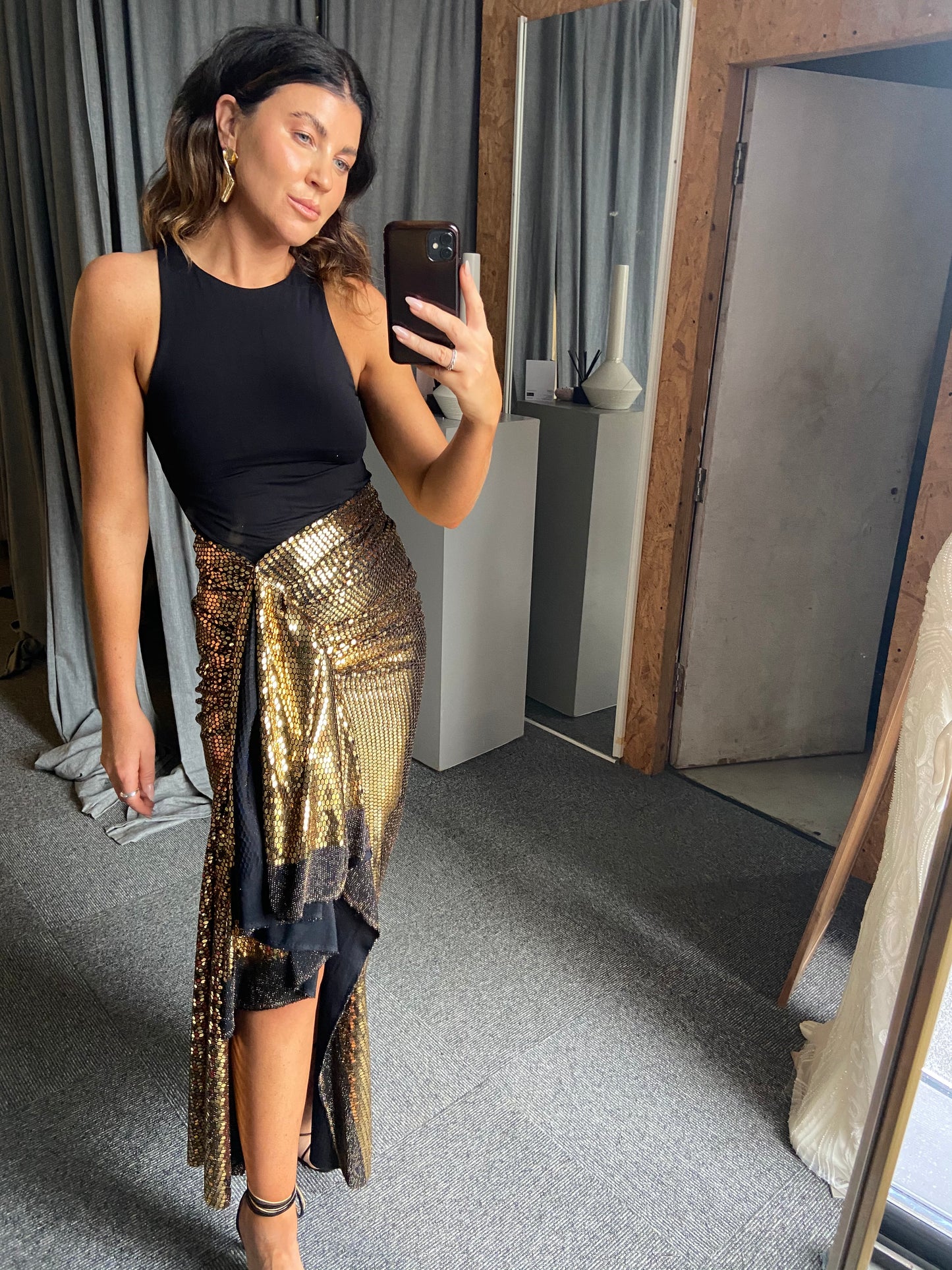 Gold Sequin Drape Wrap Skirt