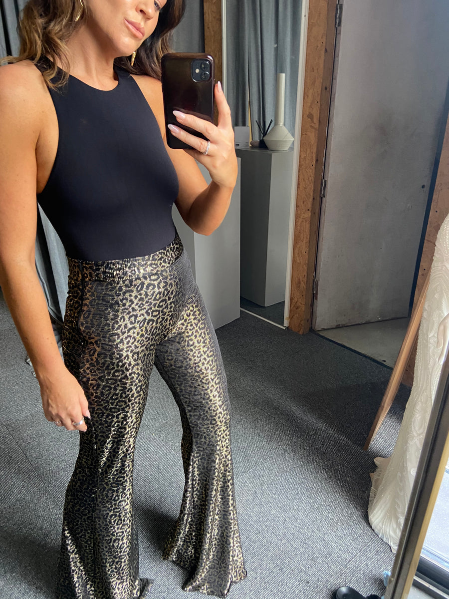Black And Gold Leopard Stretch Flares