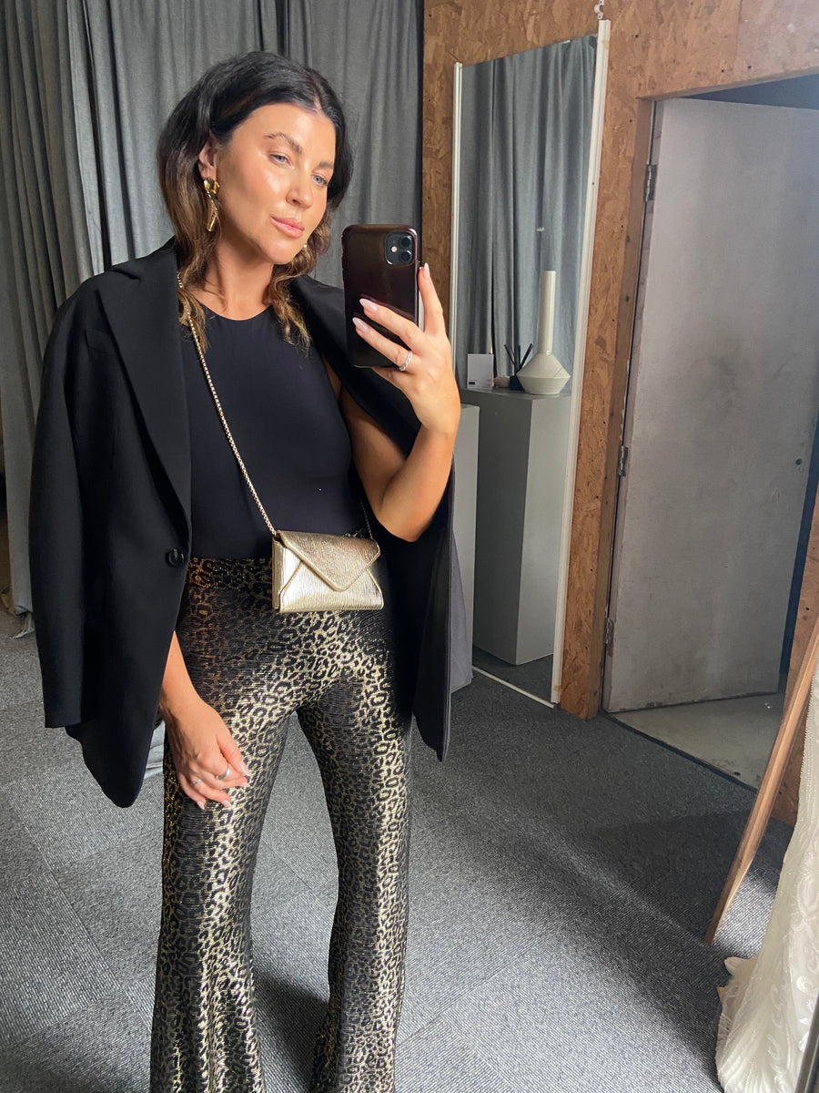 Black And Gold Leopard Stretch Flares