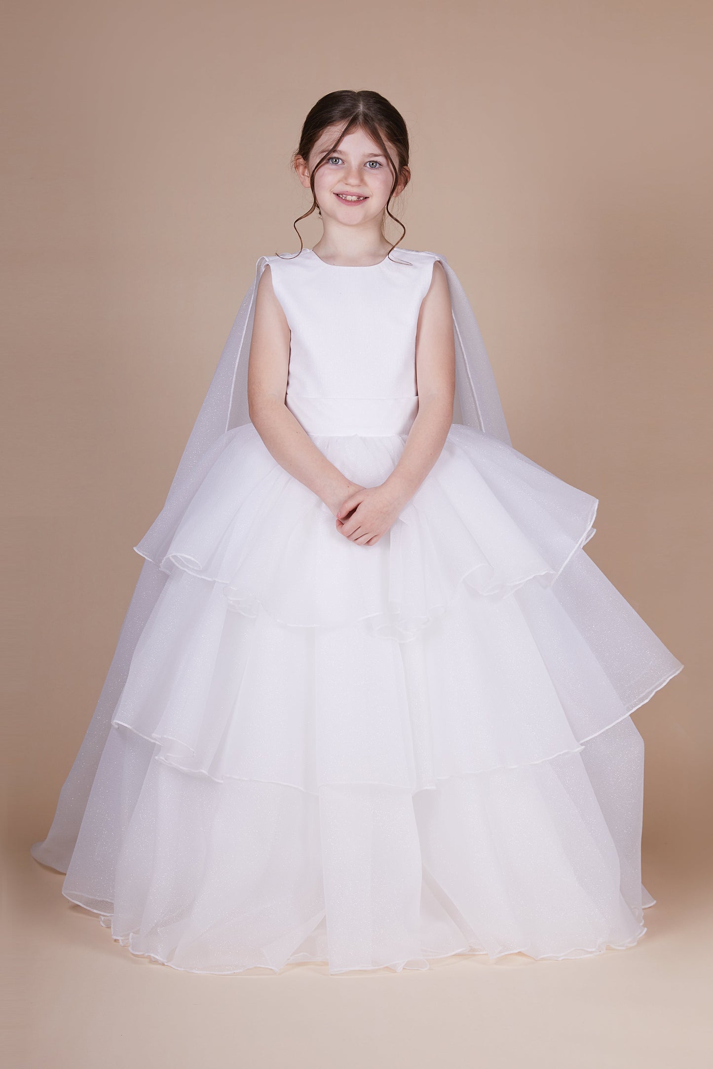 Eve White Cape Tiered Maxi Communion Dress - SALE