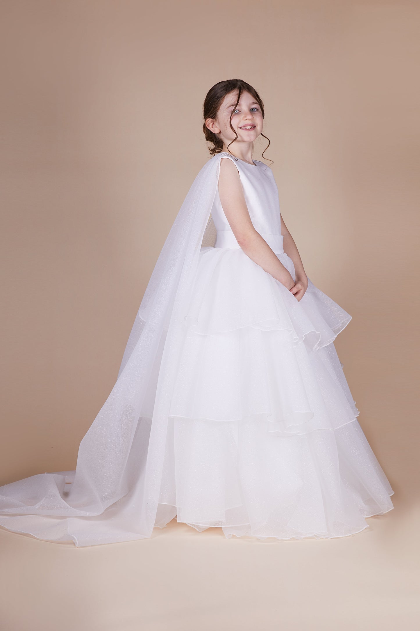 Eve White Cape Tiered Maxi Communion Dress - SALE