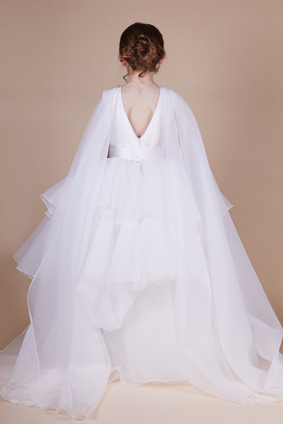 Eve White Cape Tiered Maxi Communion Dress - SALE
