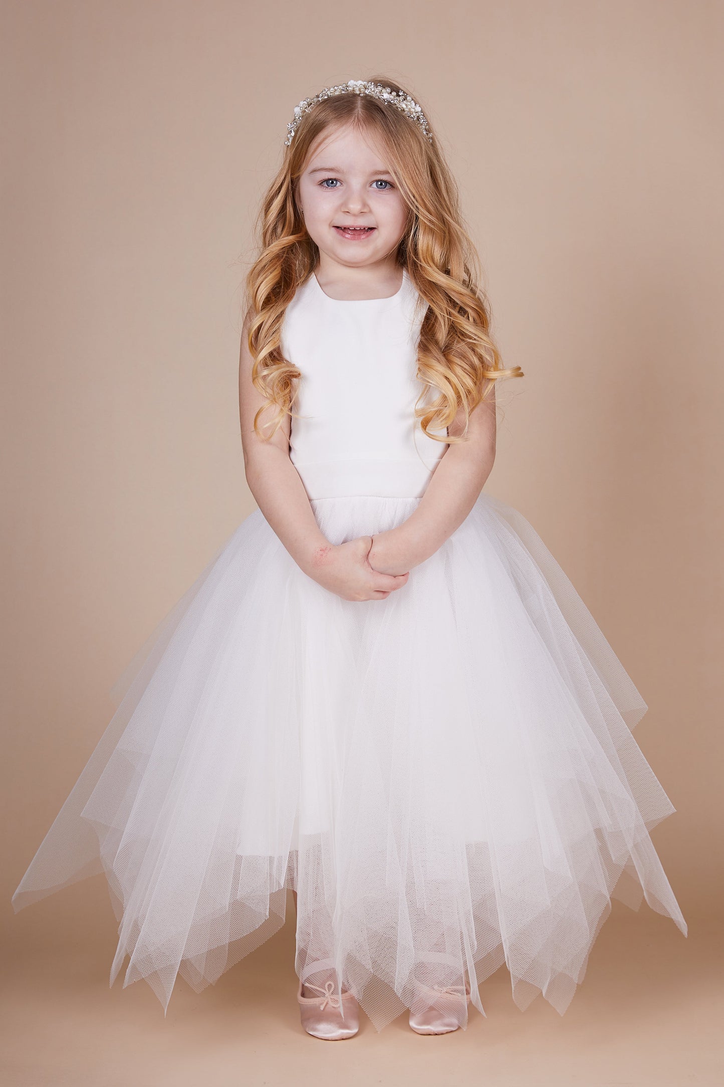 Kadie Ivory Bow Choppy Tulle Mini Maid Dress - SALE