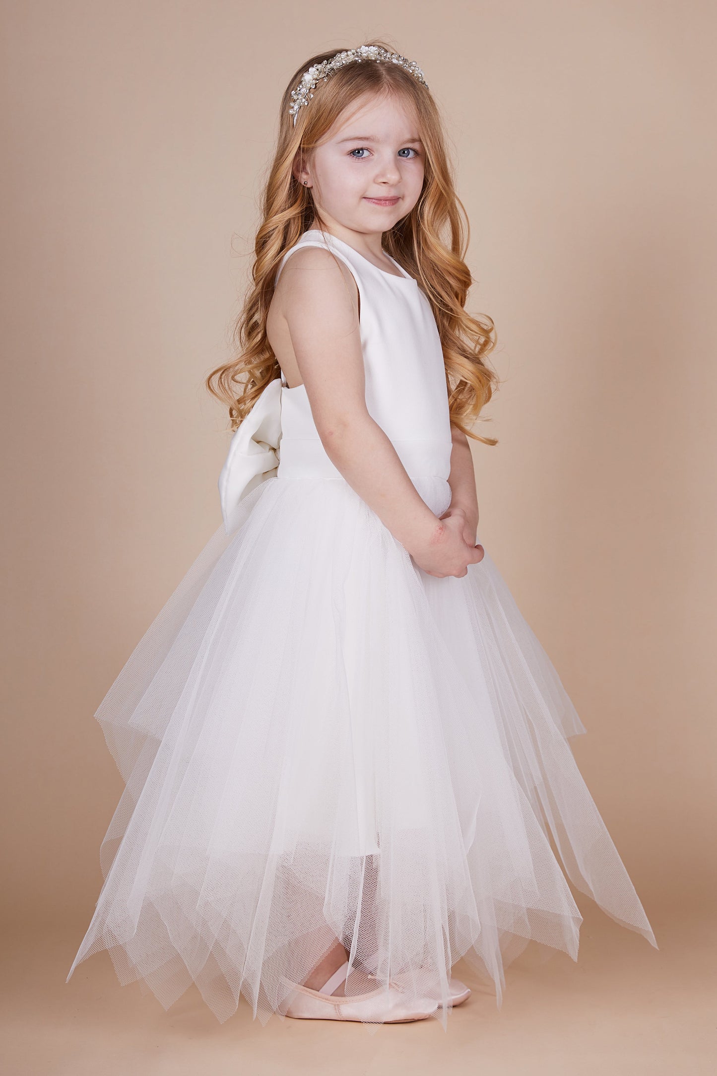 Kadie Ivory Bow Choppy Tulle Mini Maid Dress - SALE