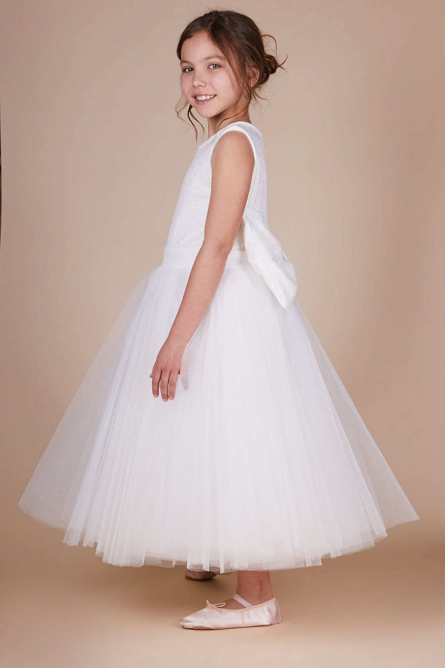 Rosie Ivory Sparkle Bow Tulle Mini Maid Dress - SALE
