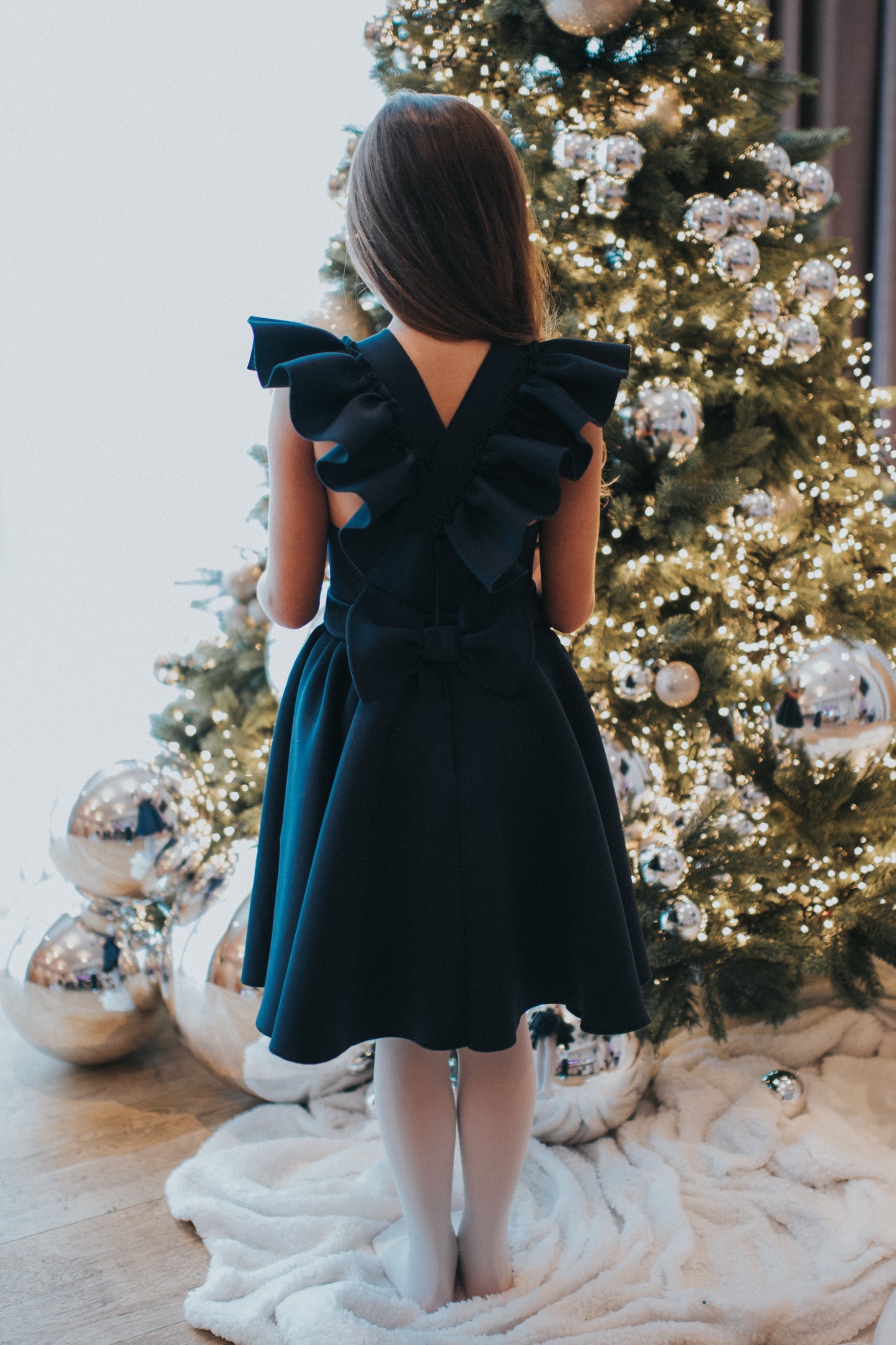 Mirabel Navy Neoprene Ruffle Dress - SALE