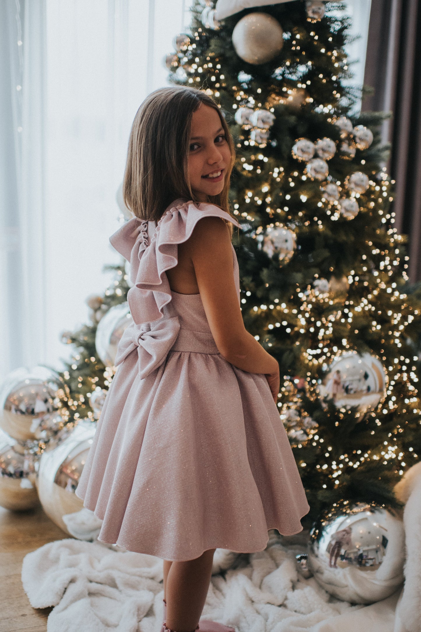 Mirabel Pink Sparkle Ruffle Dress