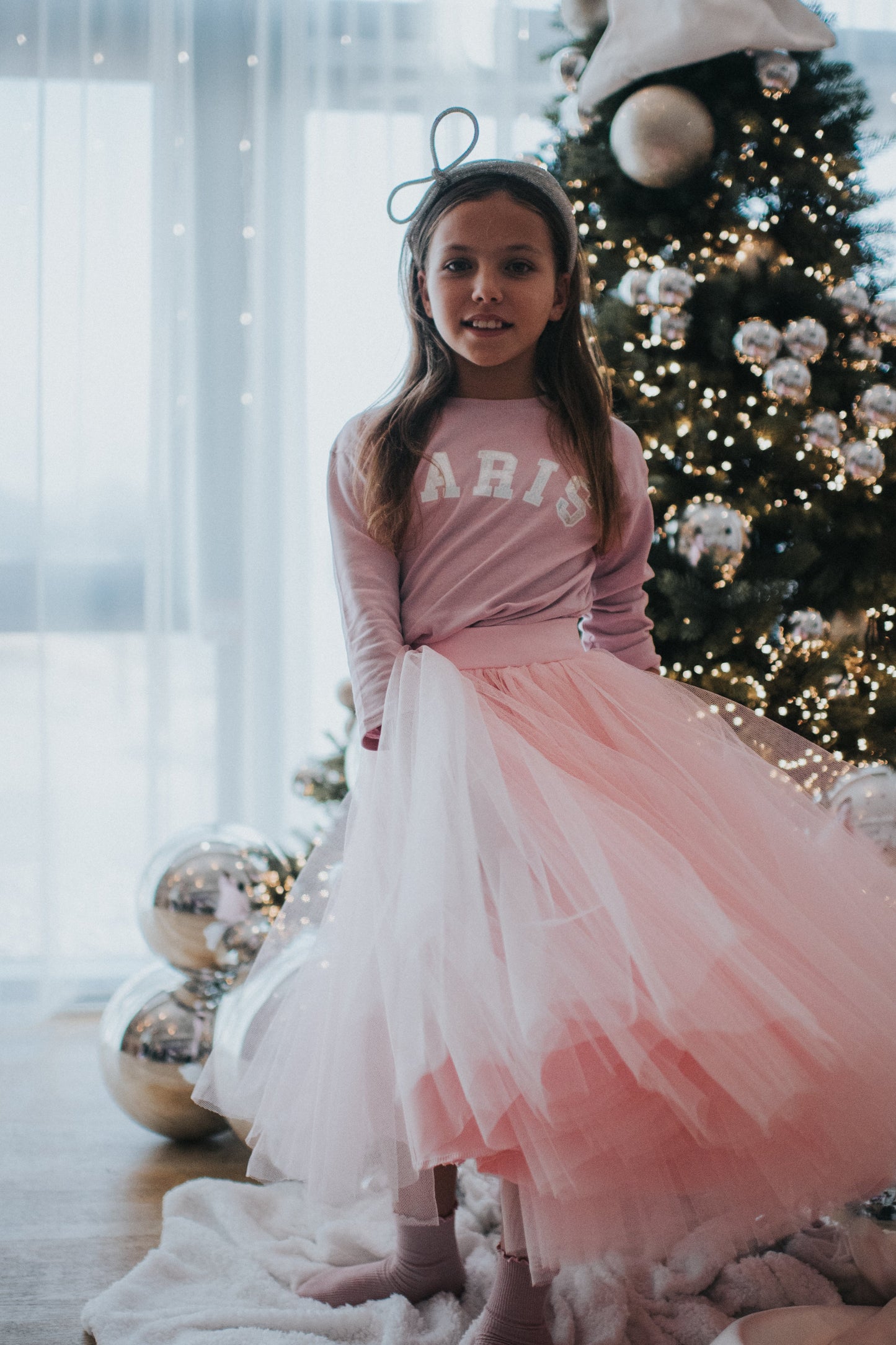 Pink Tulle Kids Midi Skirt