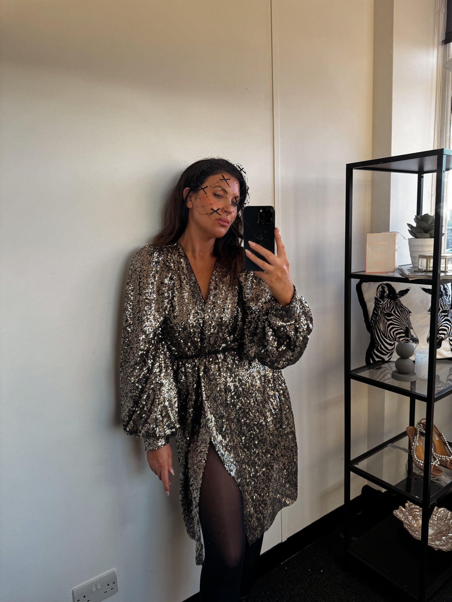 Bronze Sequin Midi Wrap Dress