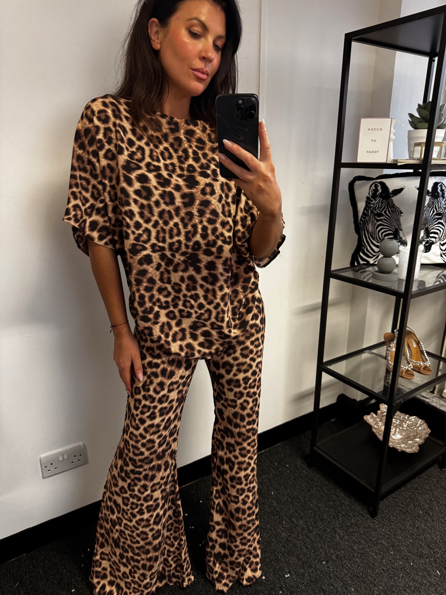 Brown Animal Print Stretch Flares