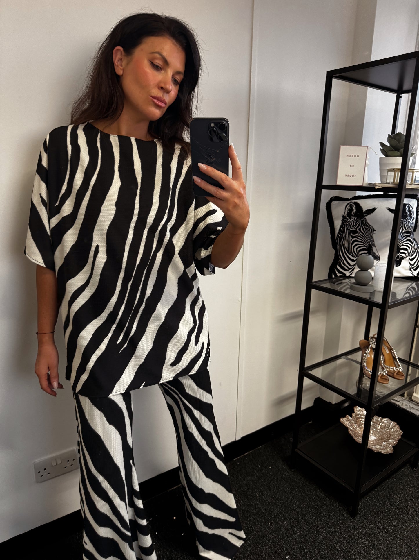 Monochrome Zebra Print Tee And Stretch Flare Co Ord