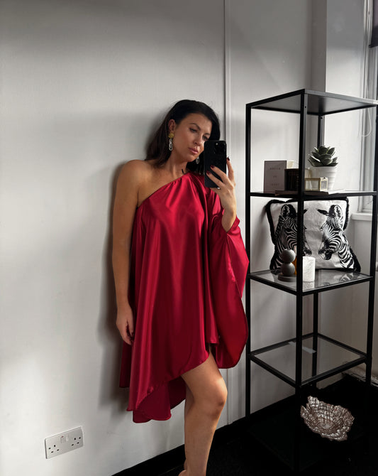 Red Mini Drape Dress