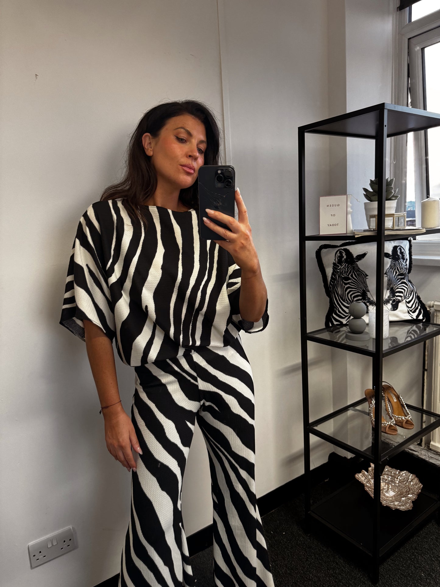 Monochrome Zebra Print Tee And Stretch Flare Co Ord