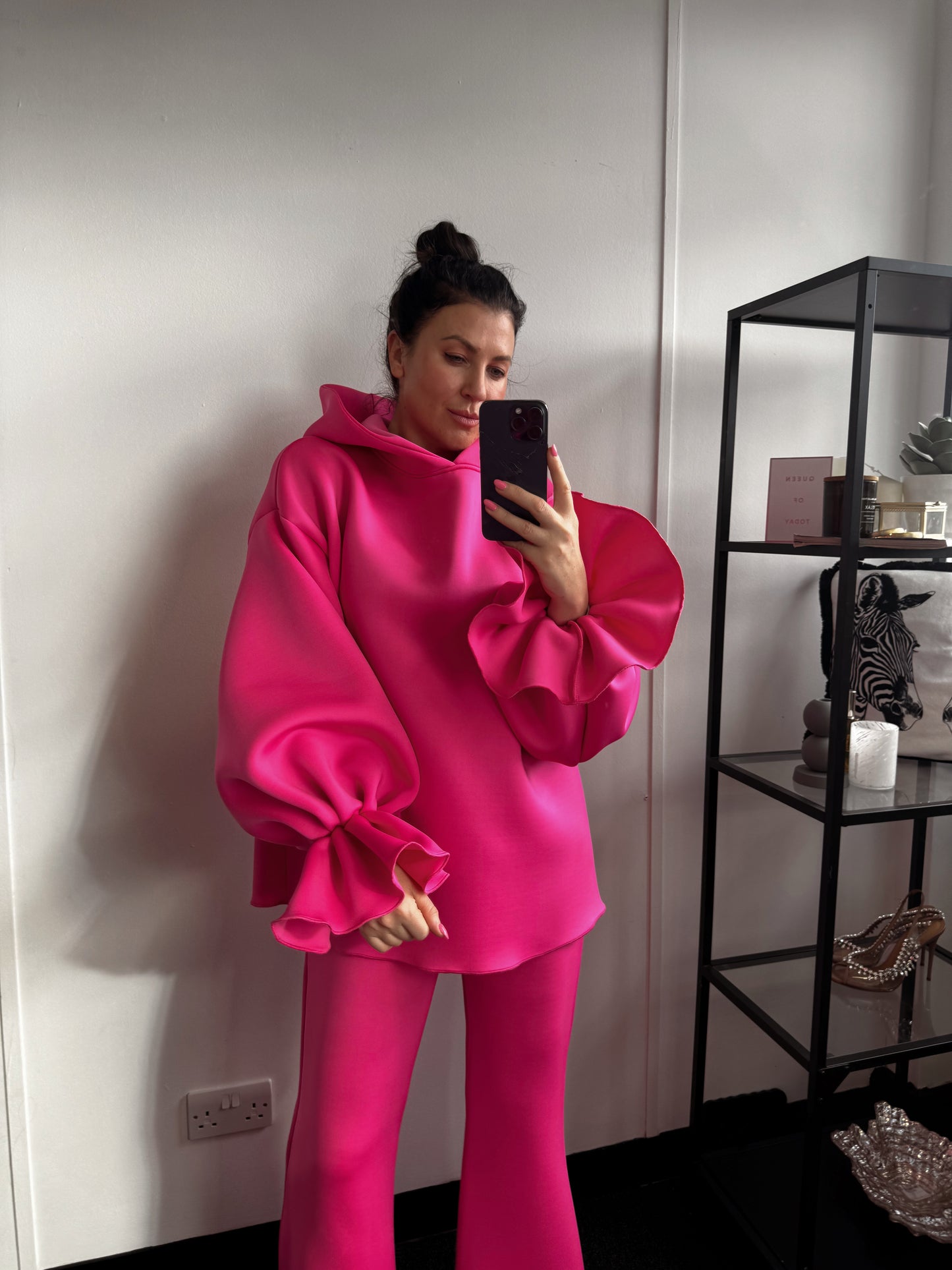 Hot Pink Ruffle Sleeve Hoodie