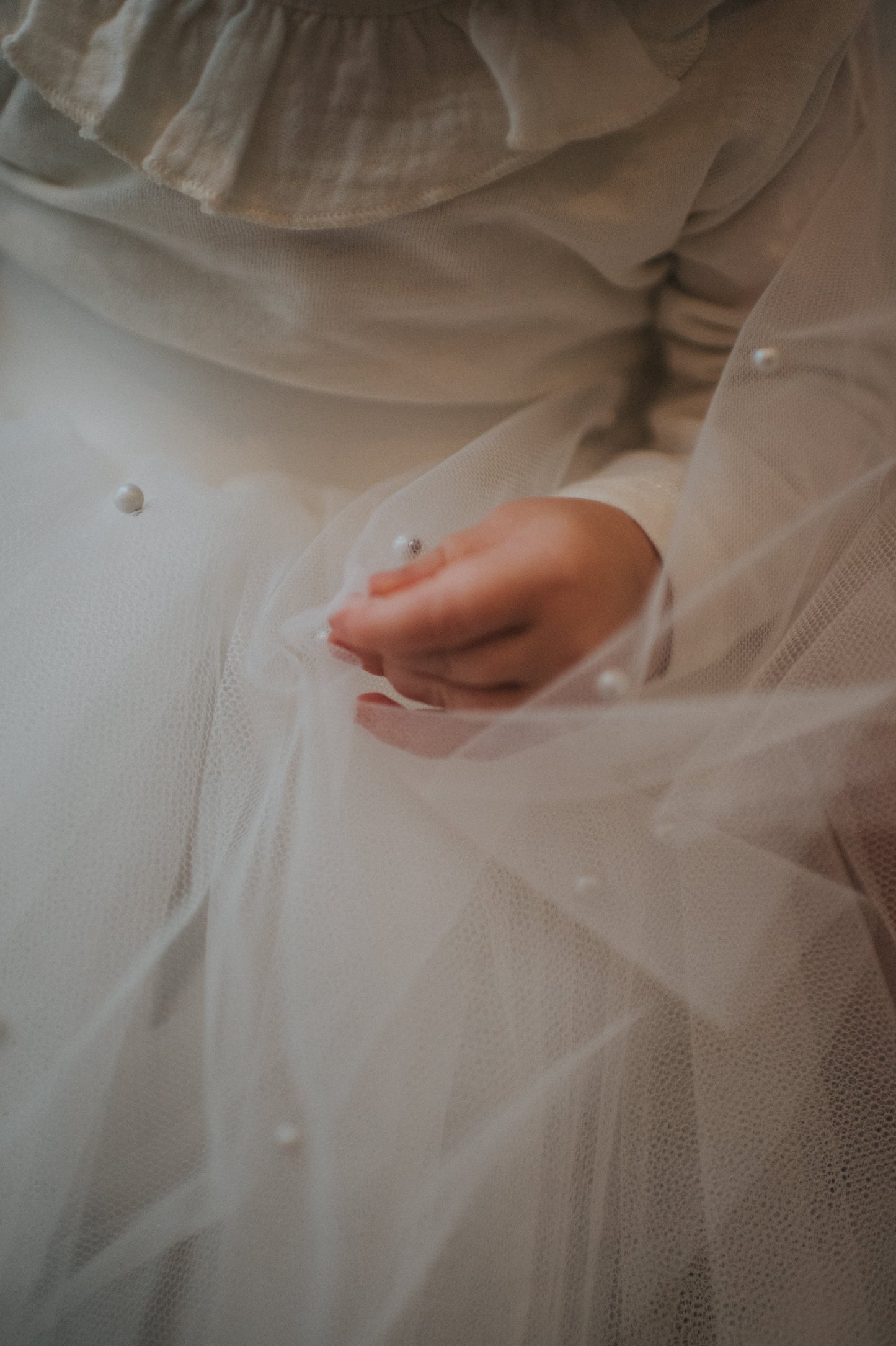 Ivory Pearl Tulle Kids Skirt