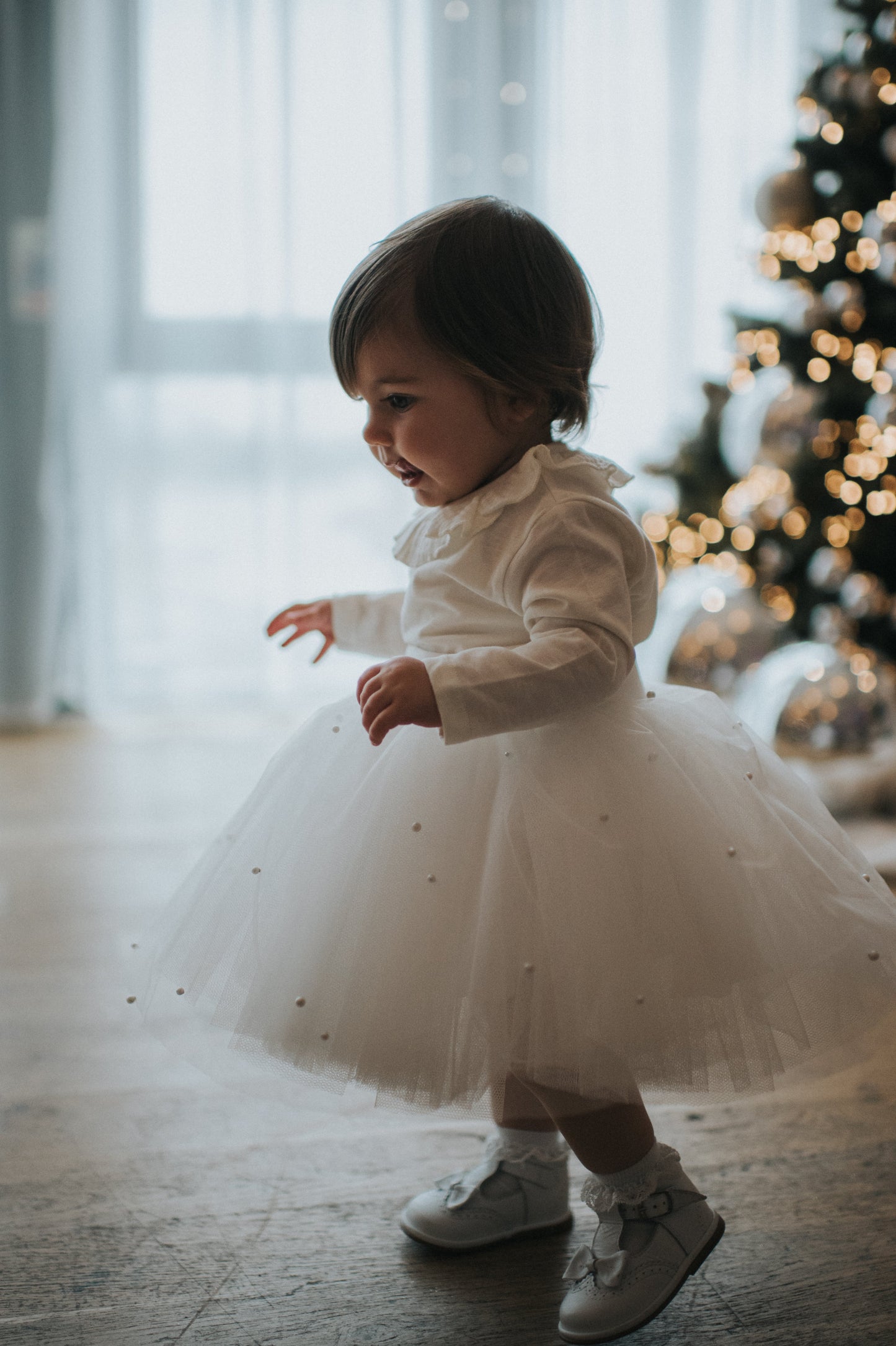 Ivory Pearl Tulle Kids Skirt