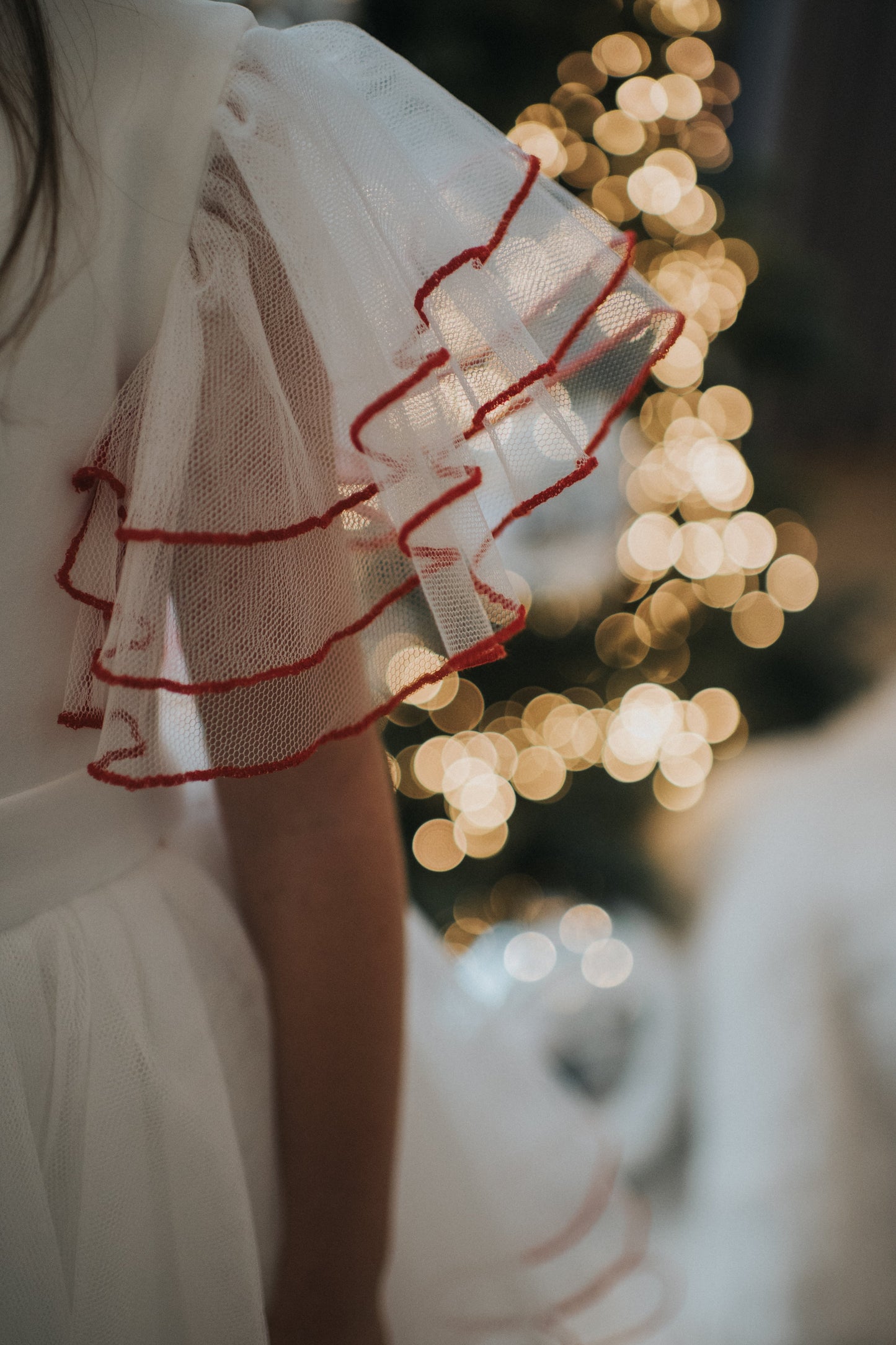 Merida Ivory Tulle Red Piping Dress - SALE