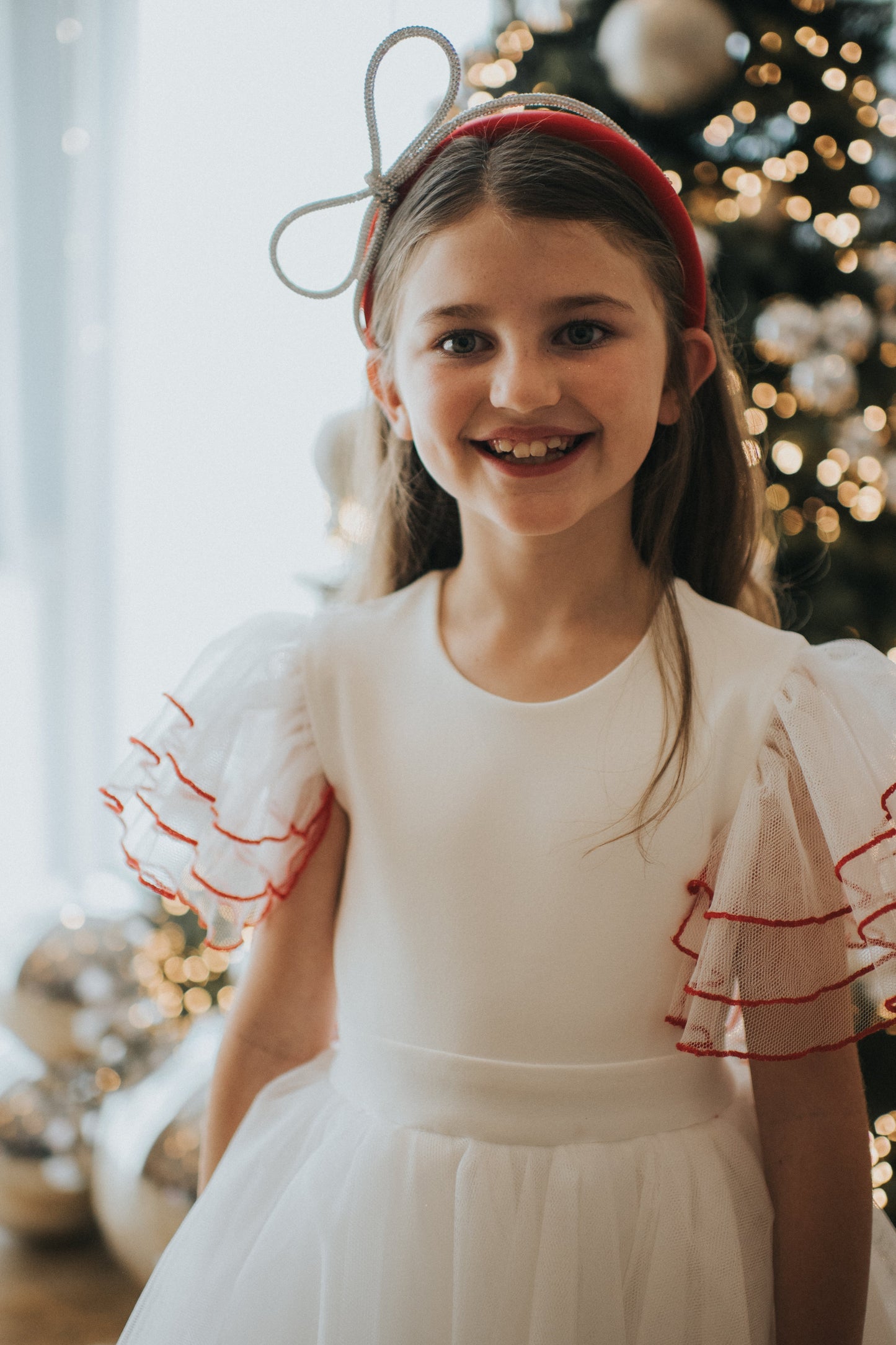 Merida Ivory Tulle Red Piping Dress - SALE