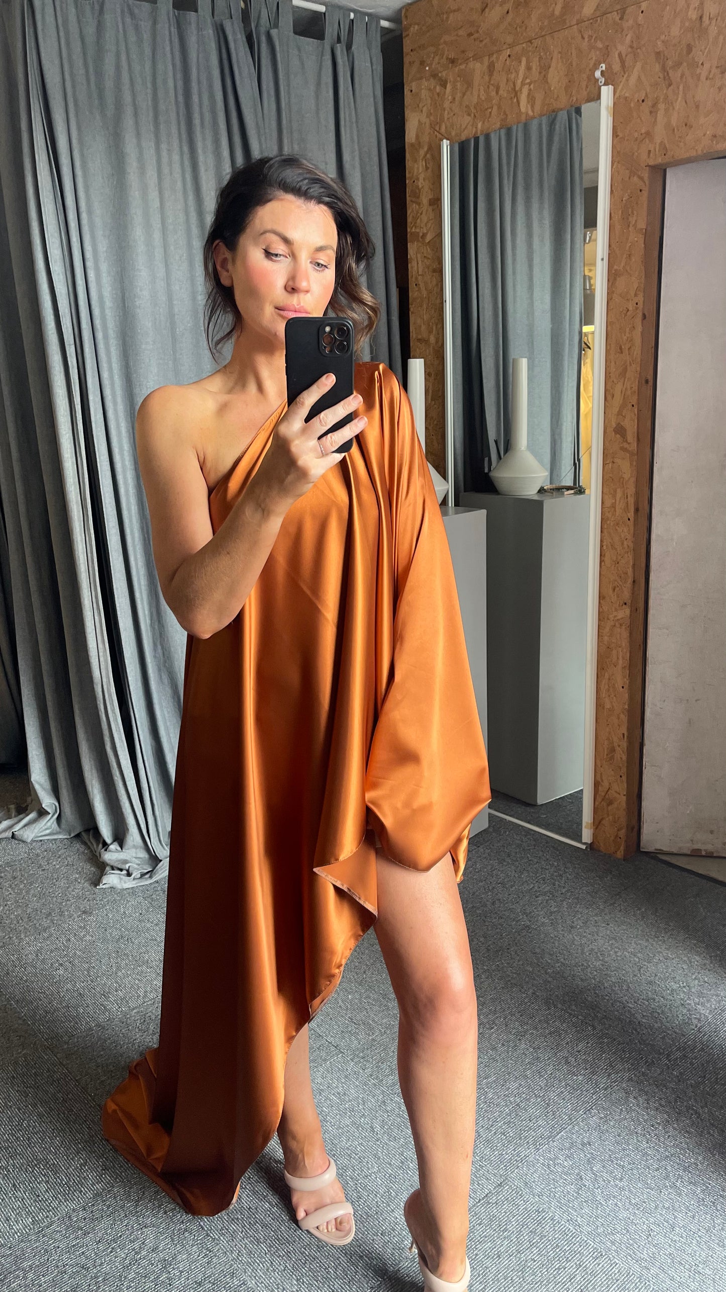 Hazelnut asymmetric Drape Dress