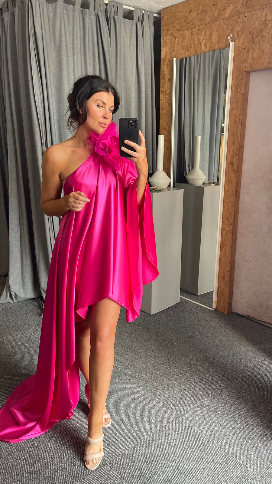 Hot Pink Asymmetric Drape Dress