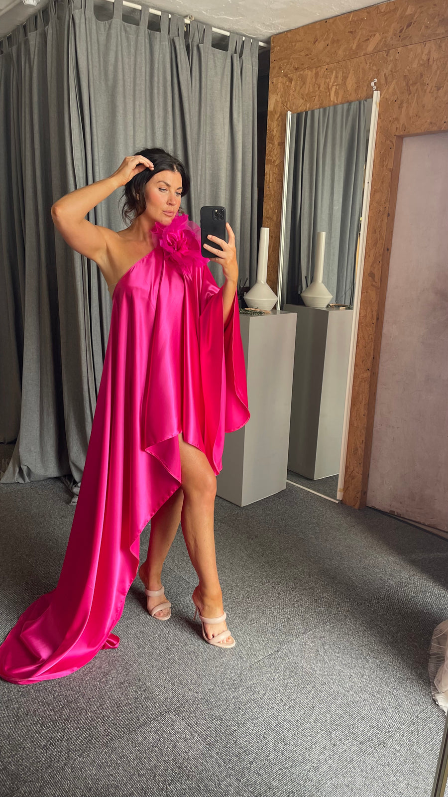 Hot Pink Asymmetric Drape Dress