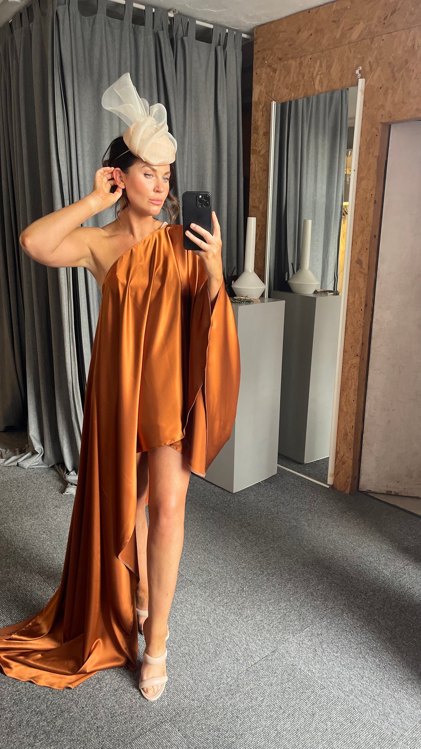 Hazelnut asymmetric Drape Dress