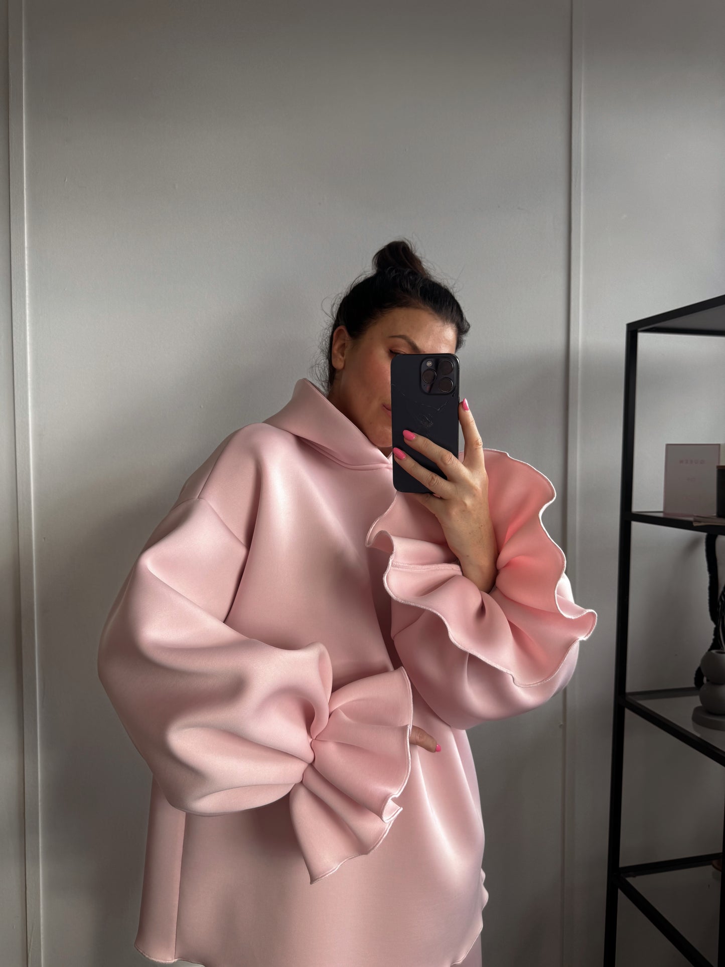 Pink Ruffle Sleeve Hoodie