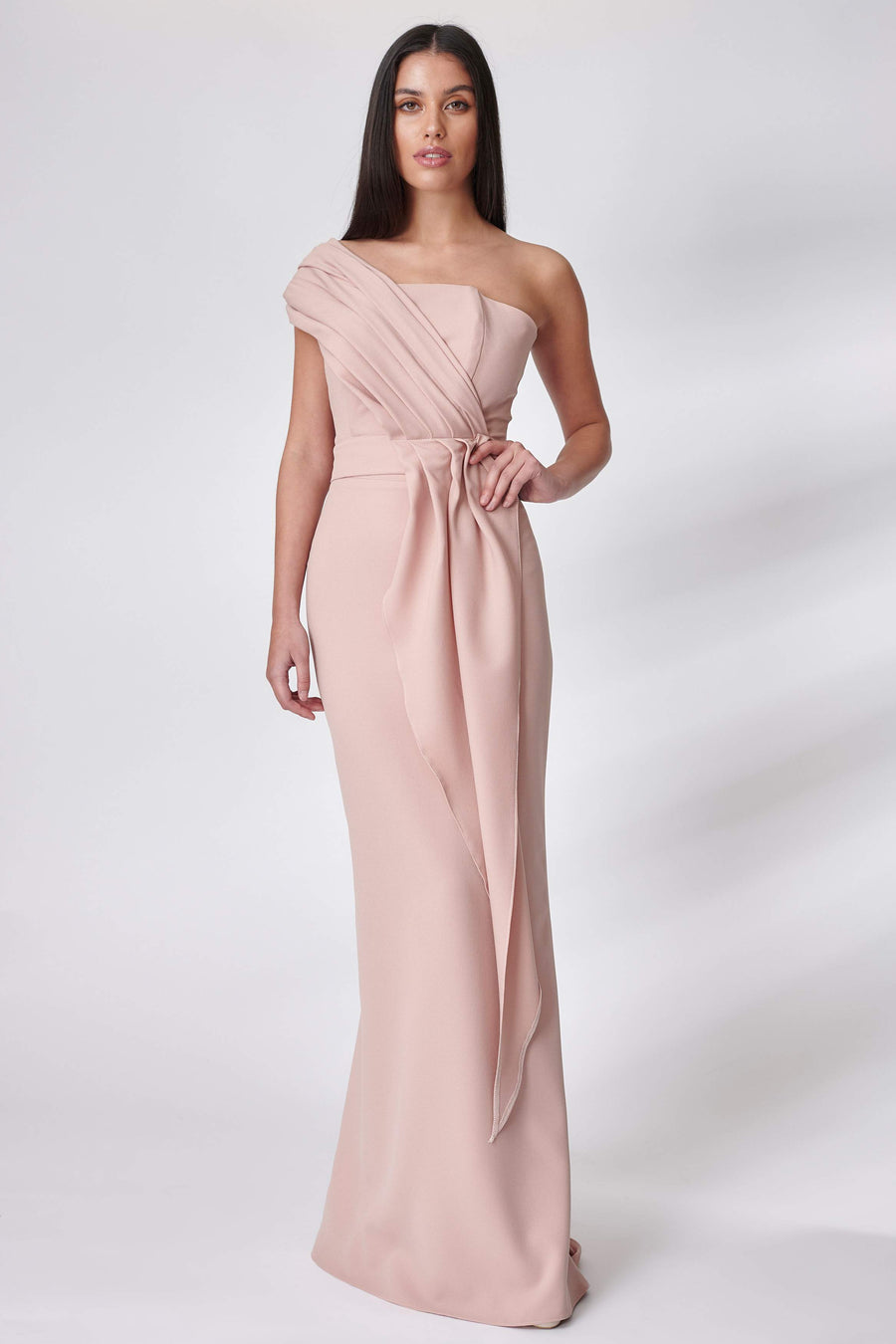 Dusty Pink Draped Fluted Dress