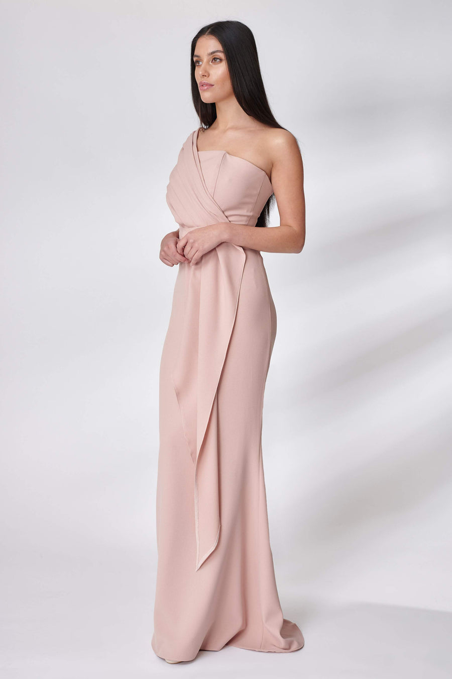Dusty Pink Draped Fluted Dress