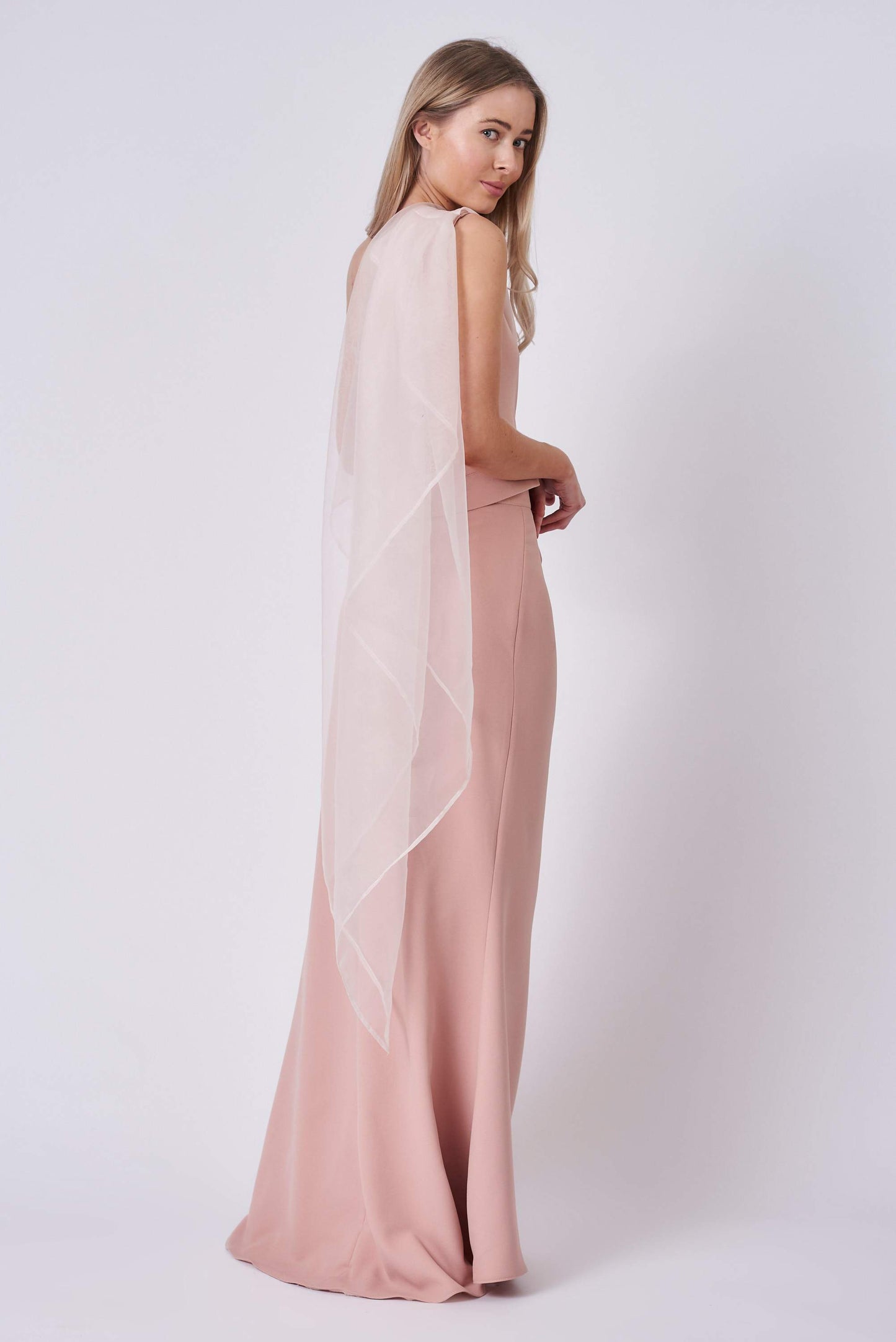 Dusty Pink Organza Draped Dress