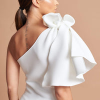 Grey One Shoulder Mikado Bow Bridesmaid Midi Dress – Kirsty Doyle