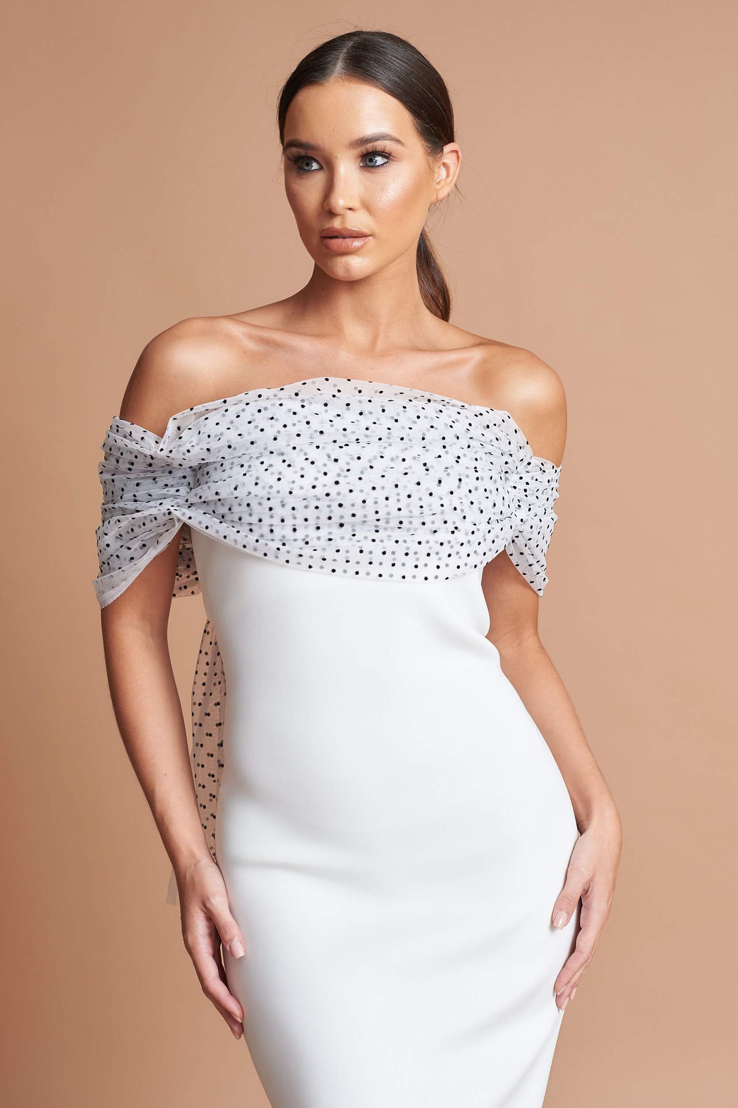 Polka Dot Off Shoulder Midi Dress