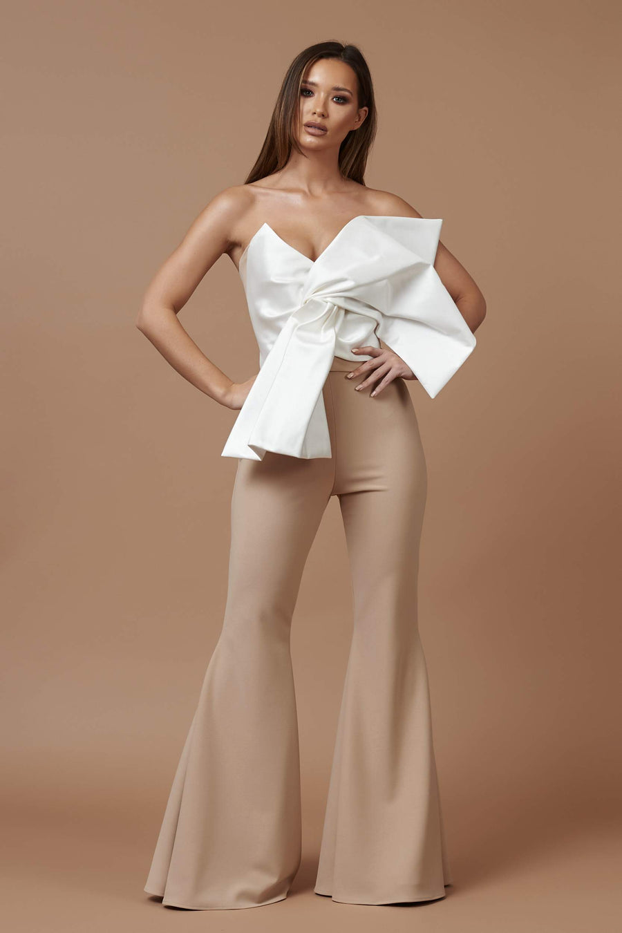 Ivory and Nude Mikado Bow Top