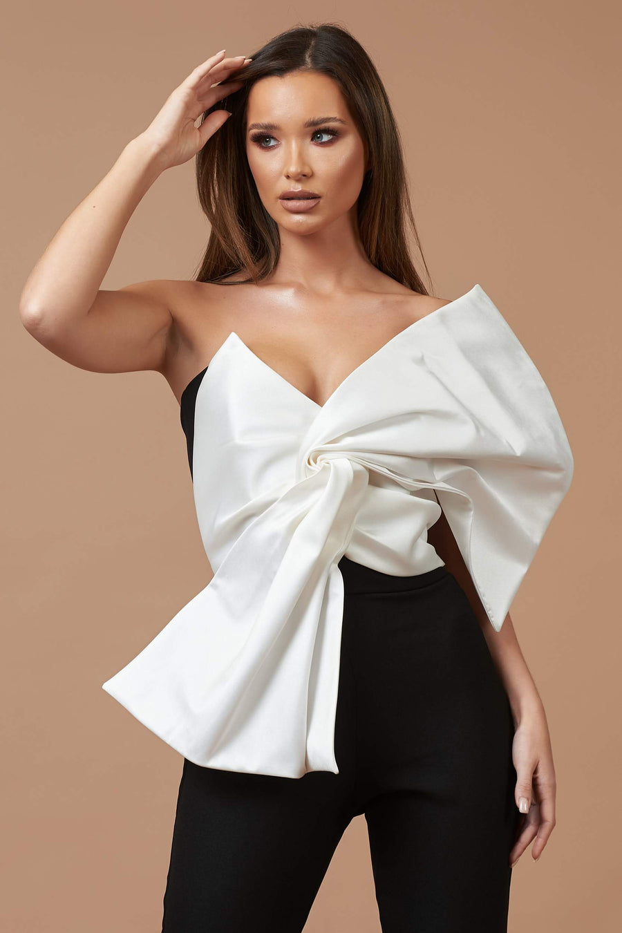Ivory and Black Mikado Bow Top