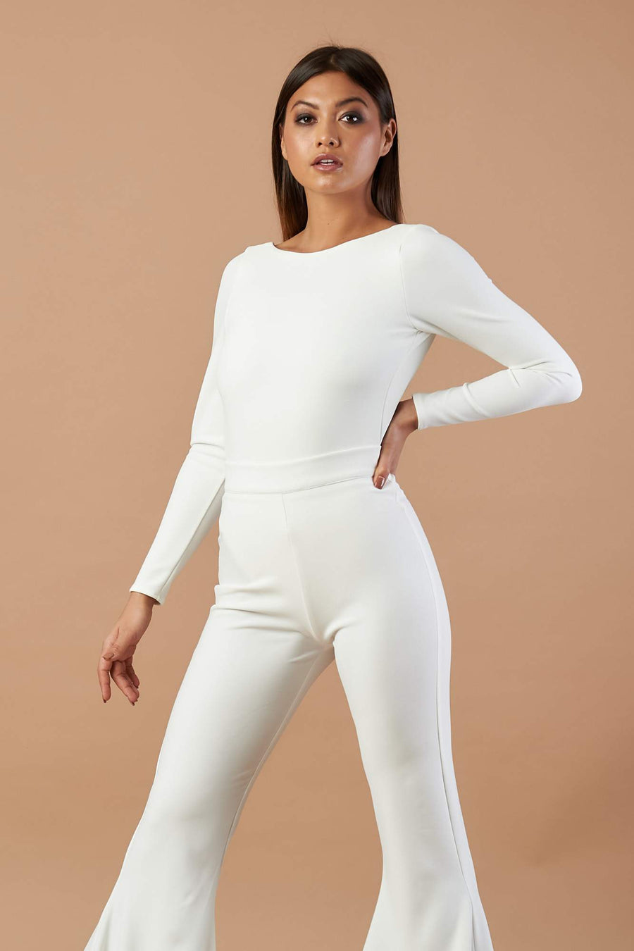 Ivory Flared Backless Jumpsuit