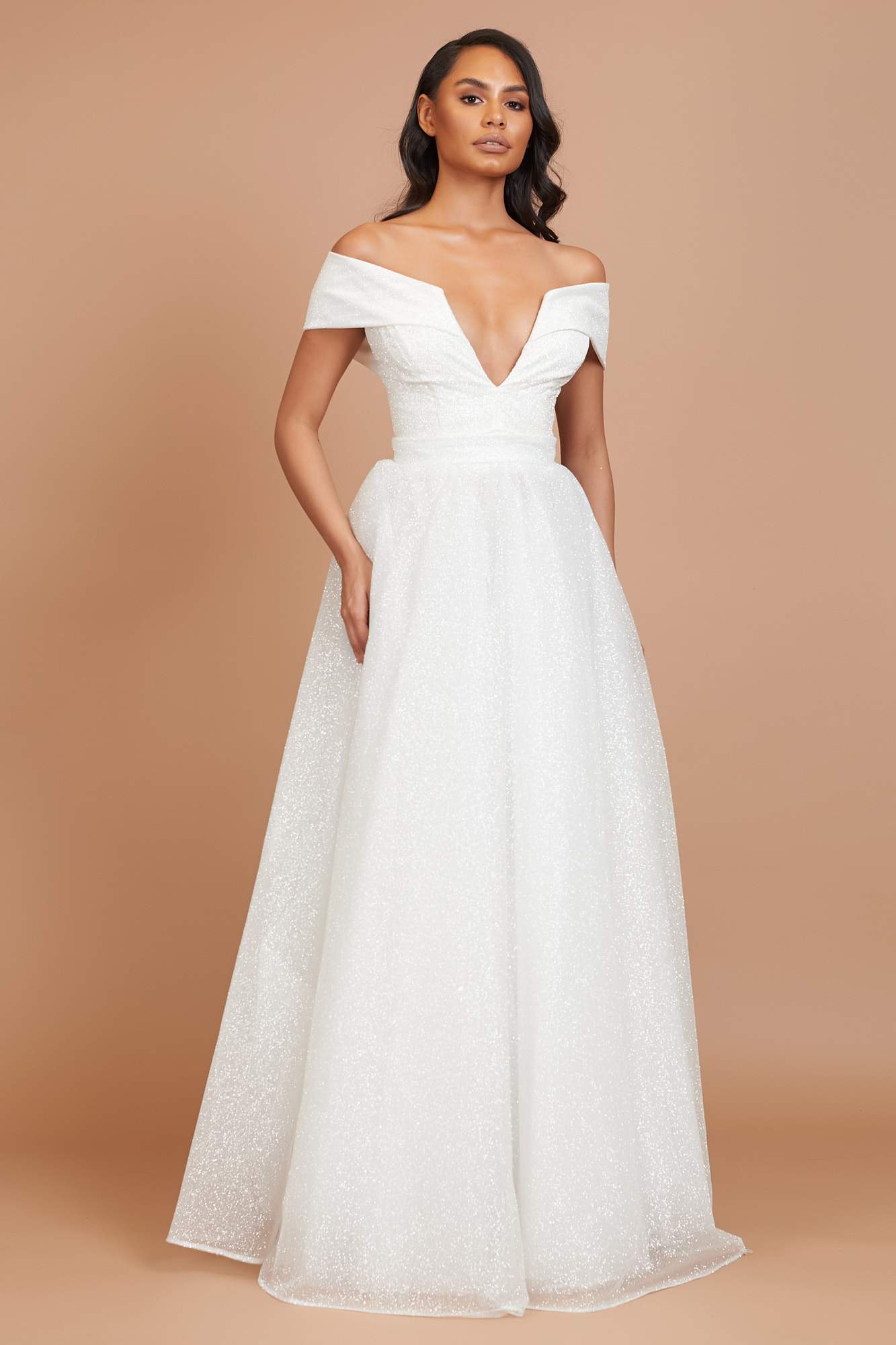 Ivory Sparkle Bardot Maxi Dress