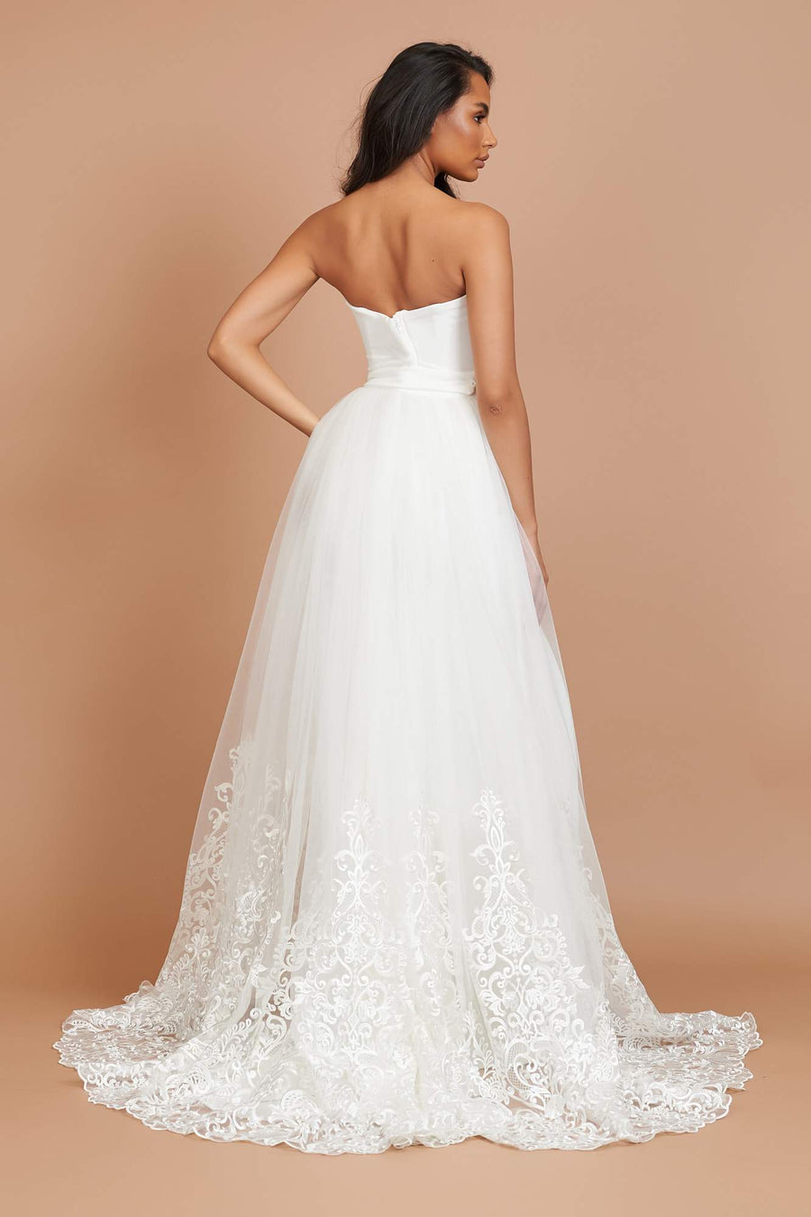 Ivory Lace Embroidered Tulle Back Skirt