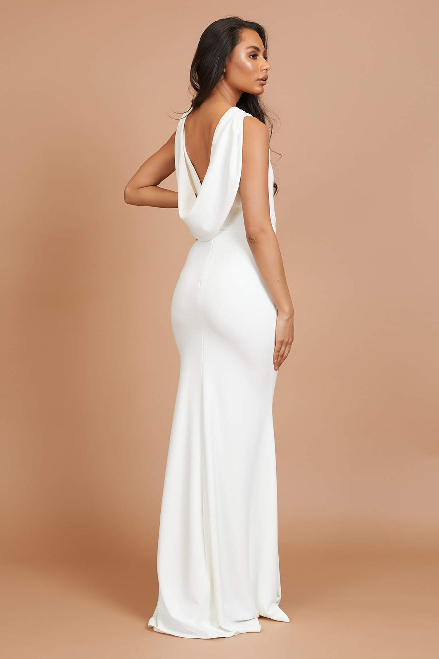 Ivory Cowl Neck Bridesmaid Dress