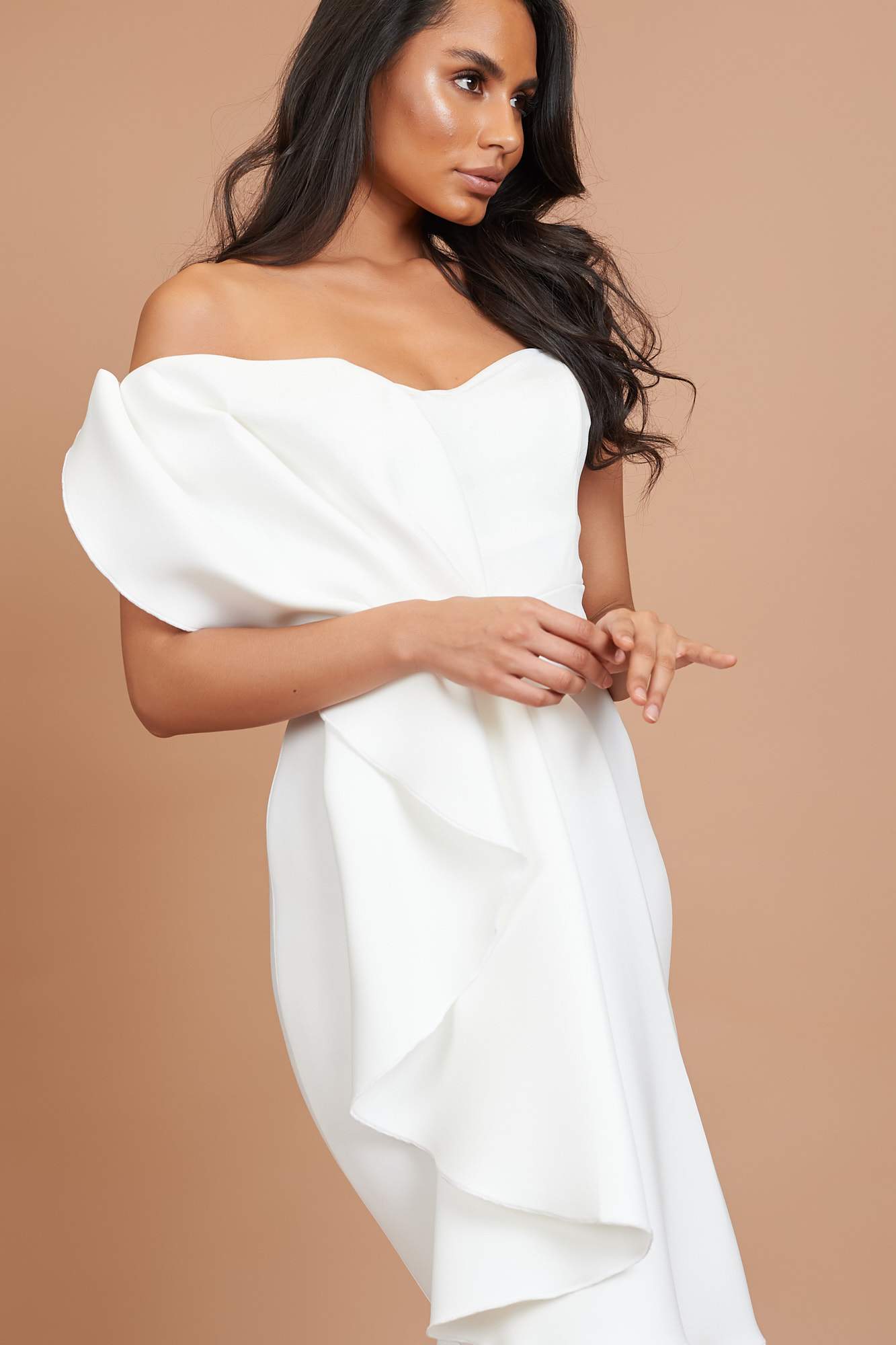 Ivory Draped Bardot Bridesmaid Dress