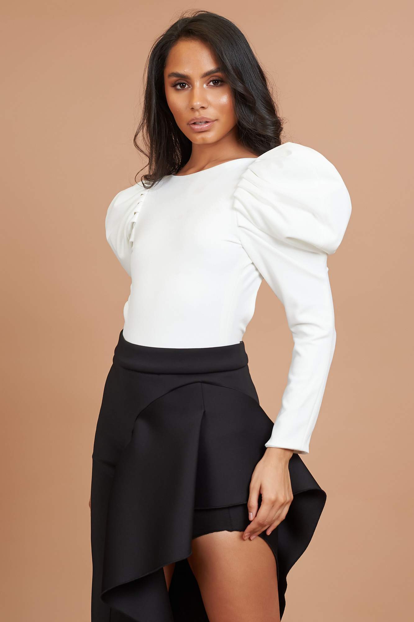 Ivory Puff Sleeve Backless Bodysuit