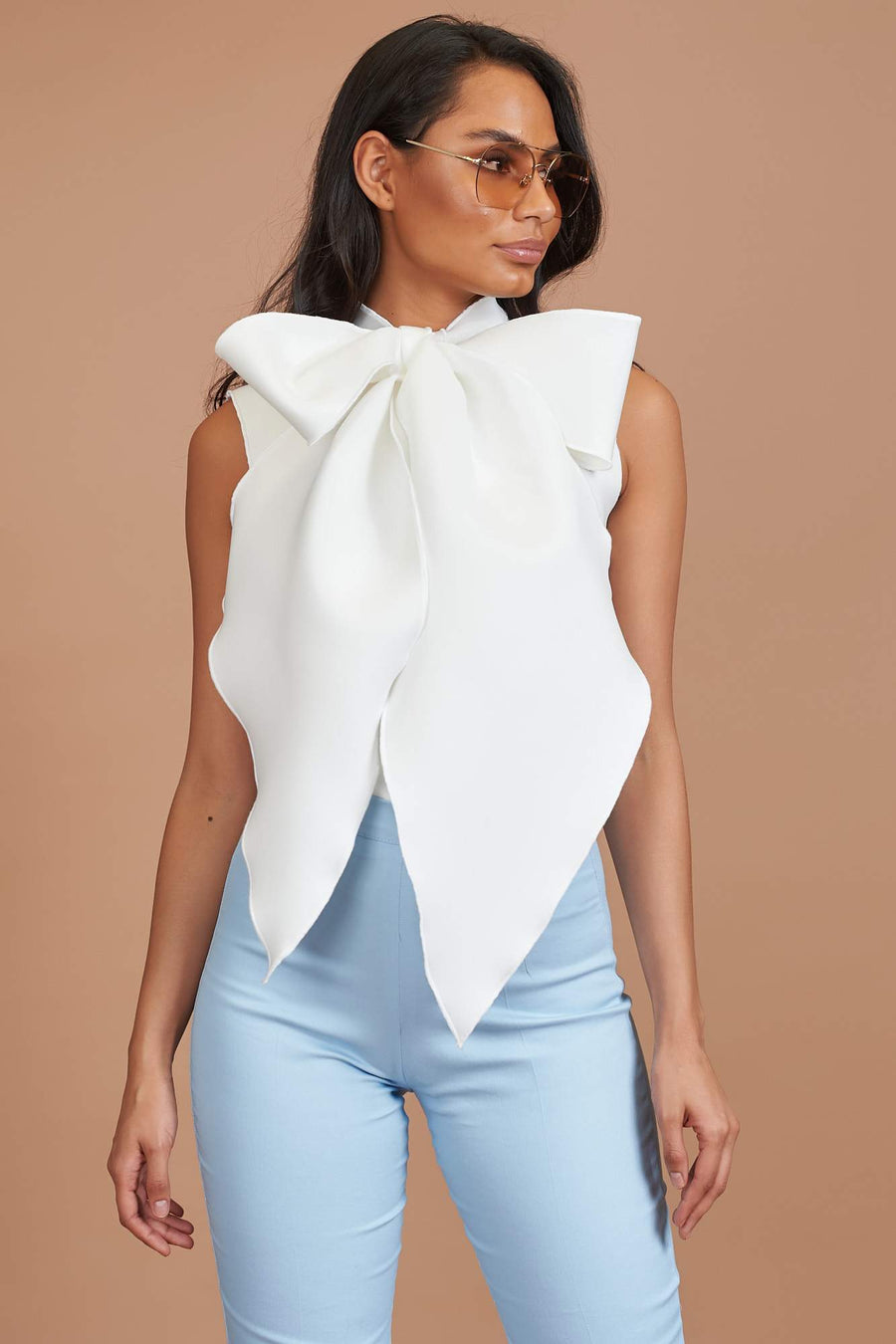 Ivory Oversized Pussy Bow Top