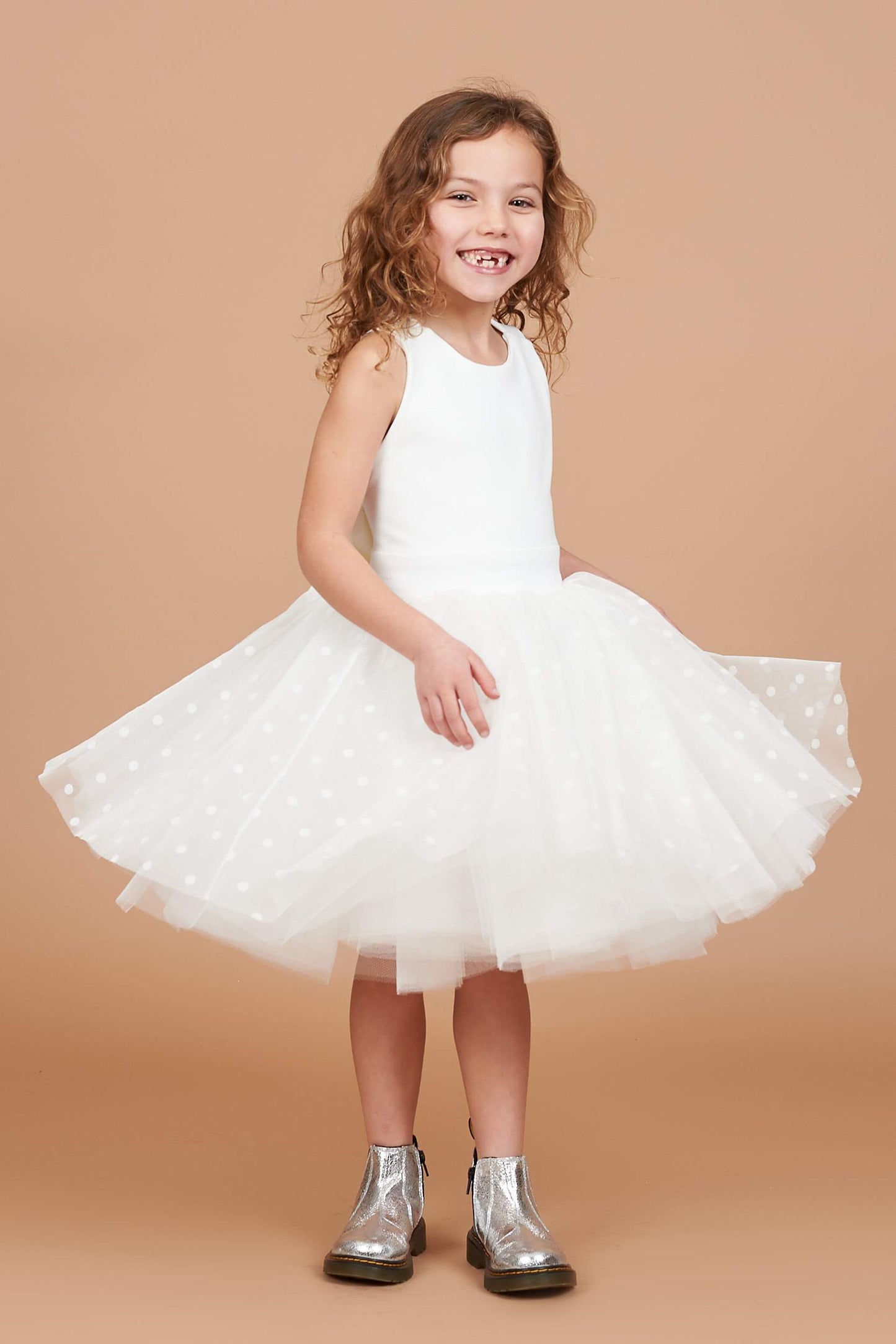 Lydia Ivory Polka Dot Tulle Dress