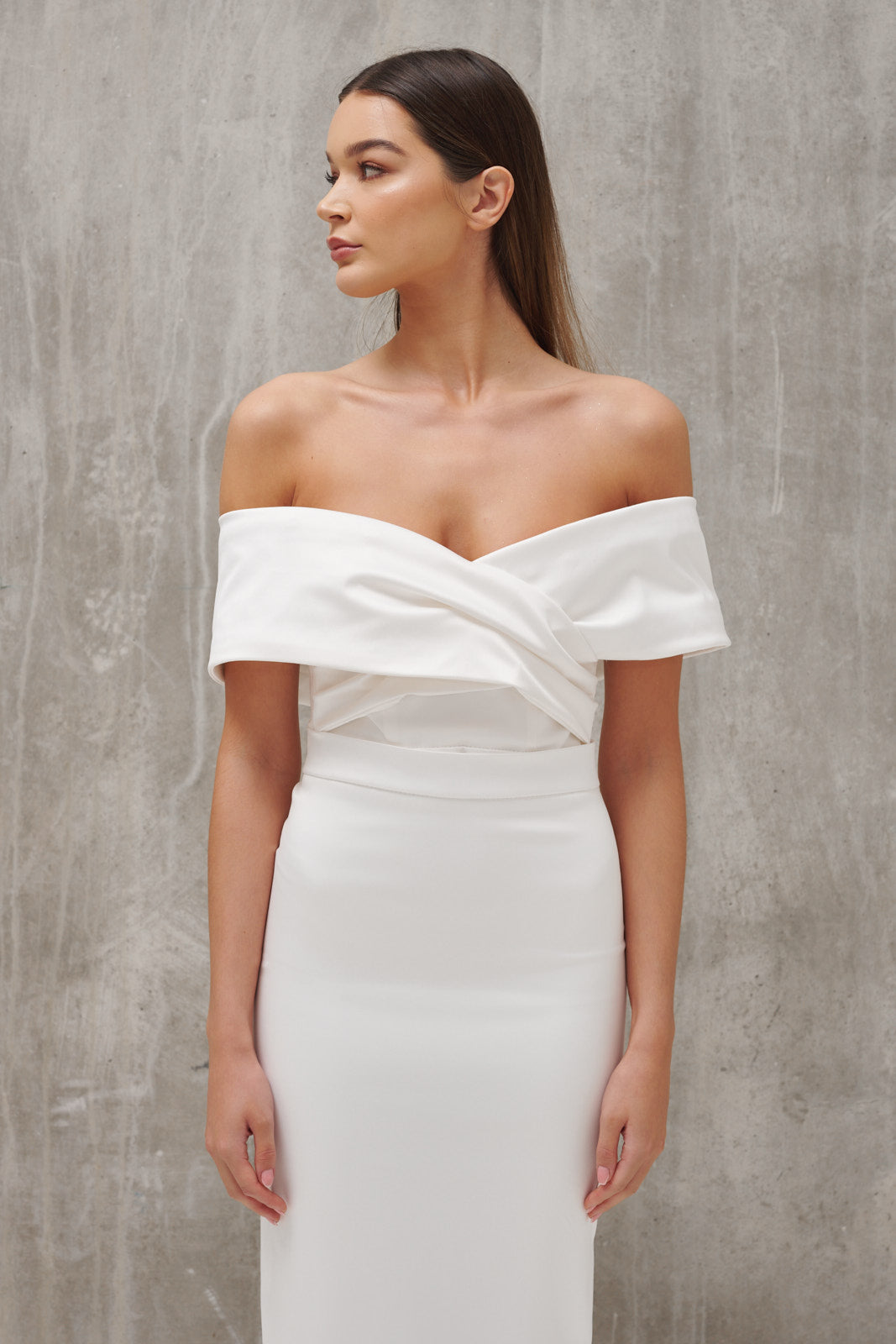 Bardot Structured Bridal Midi Dress Kirsty Doyle Wedding