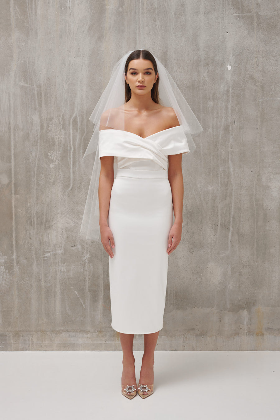 Bardot Structured Bridal Midi Dress