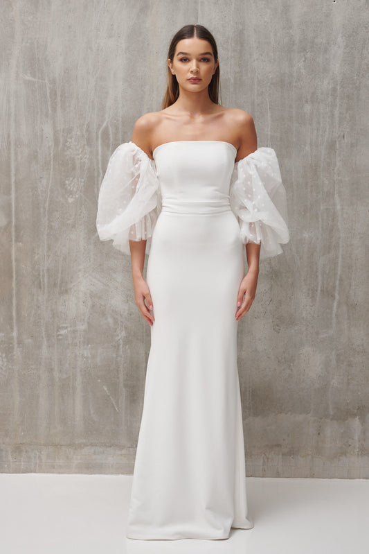 Bandeau Puff Sleeve Bridal Dress