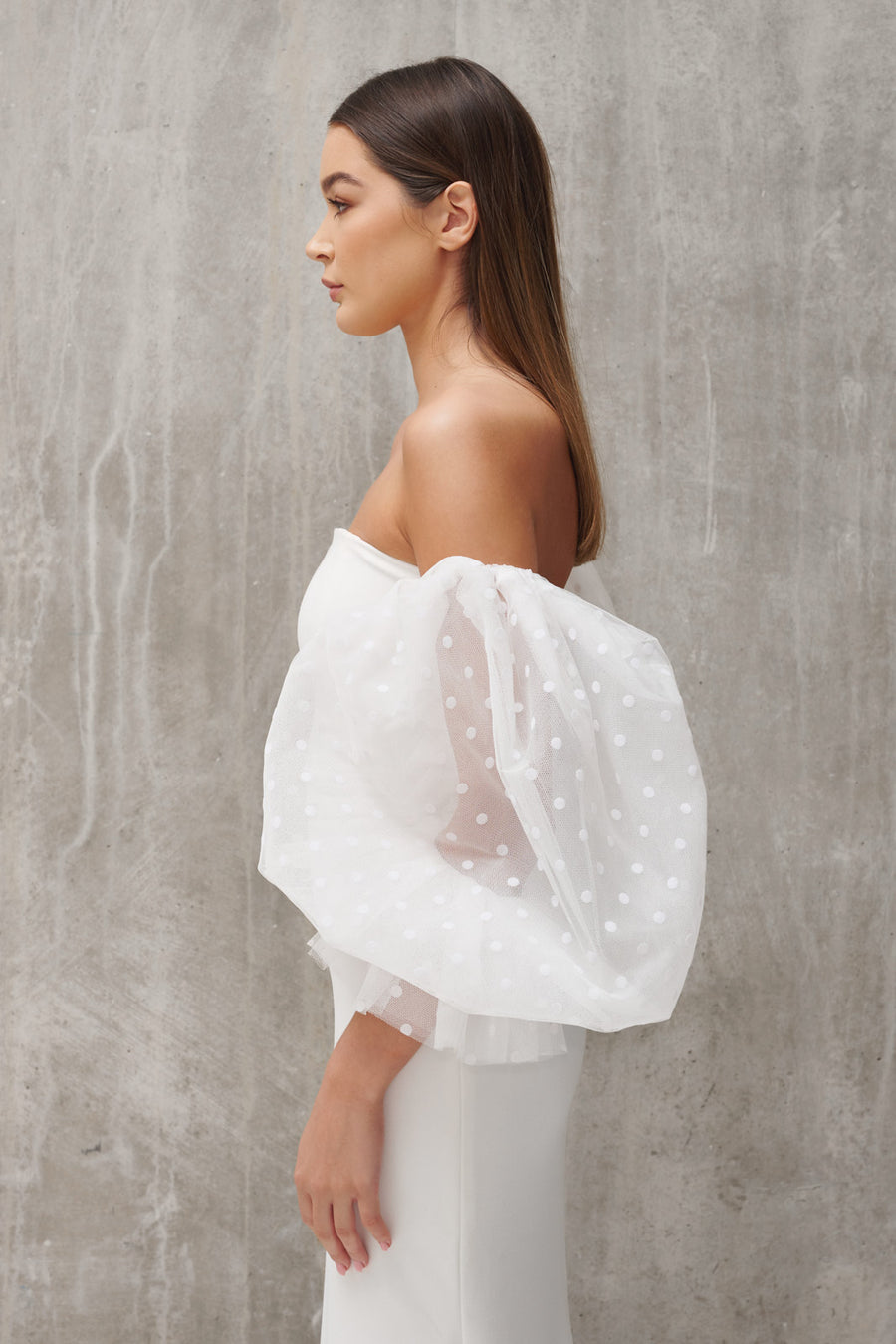Bandeau Puff Sleeve Bridal Dress